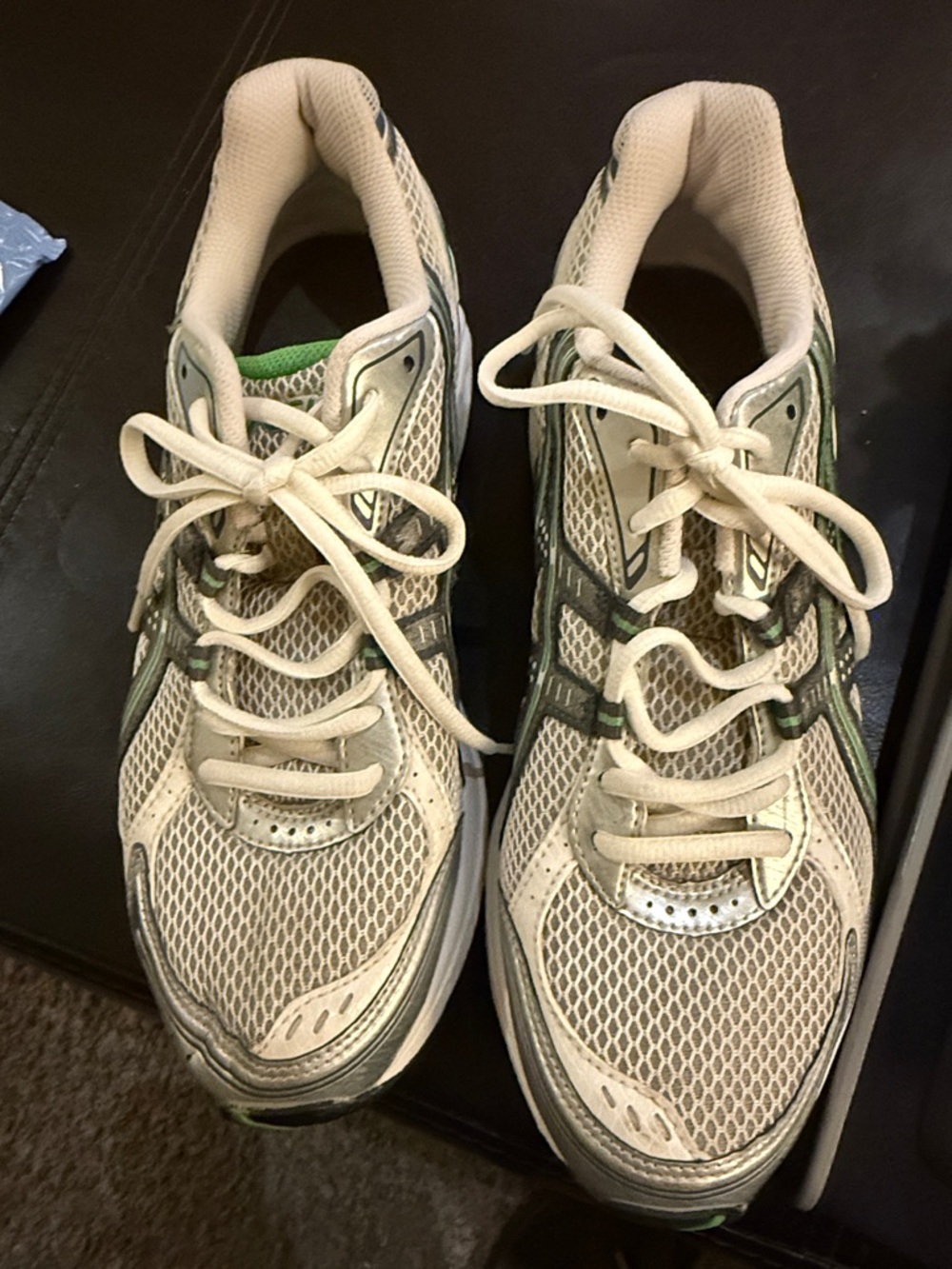 Kids White and Green Mesh Athletic Sneakers by ASICS
